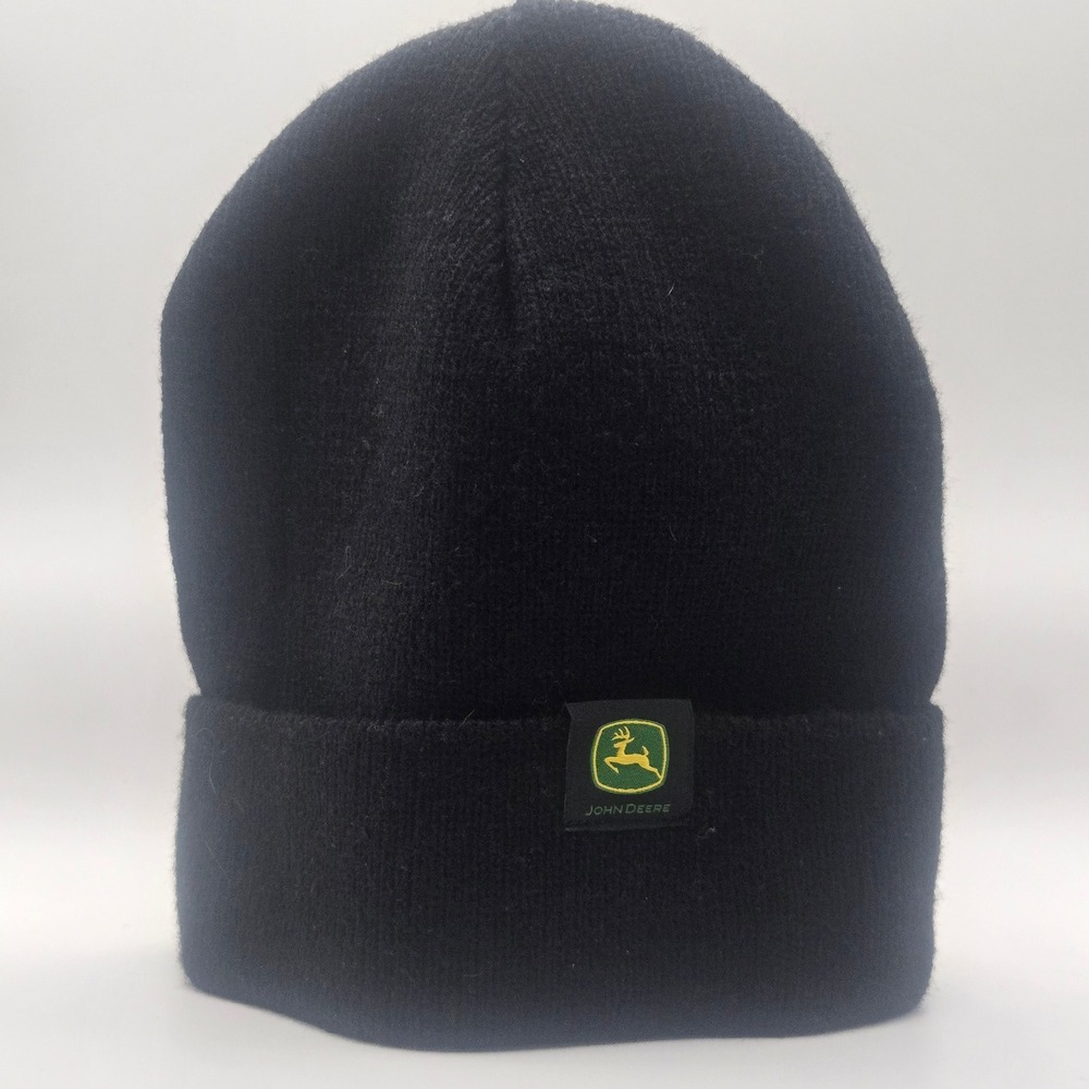 John Deere Black Knit Cuffed Beanie Hat Logo Patch One Size JWM243KJ19